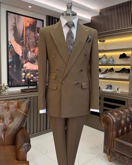 Men Blazers for Formal Dinners in Elegant Fabrics ITALIAN FIT MEN'S BROWN DOUBLE BREASTED SUIT BY ITALIAN VEGA® (2-PIECE) Men Blazers for Formal Dinners in Elegant Fabrics ITALIAN FIT MEN'S BROWN DOUBLE BREASTED SUIT BY ITALIAN VEGA® (2-PIECE)