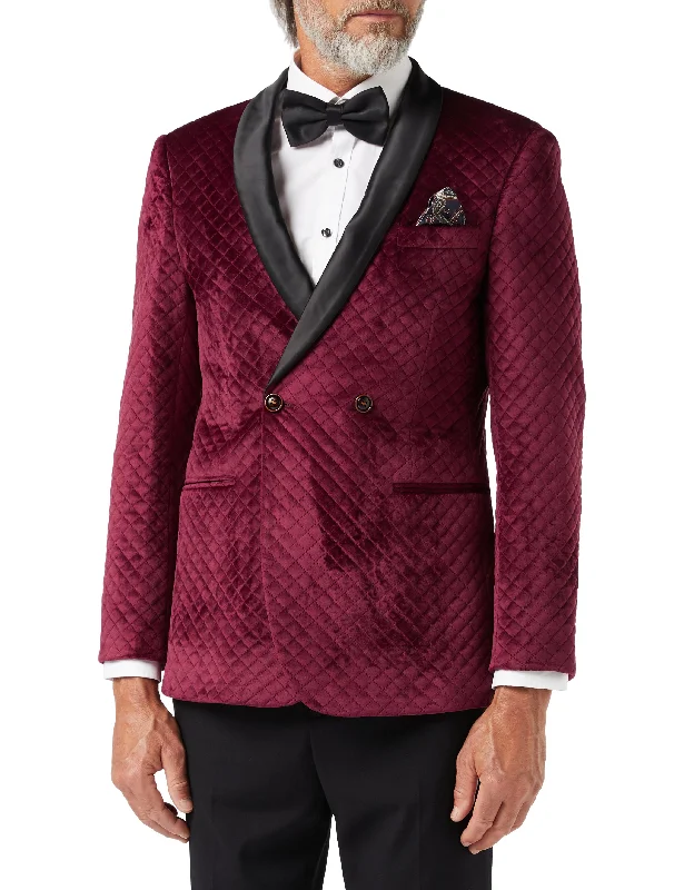 Men Blazers for Sailing Adventures in Nautical - themed and Durable Fabrics RHOM -Maroon Quilted Velvet Double Breasted Tuxedo Jacket Men Blazers for Sailing Adventures in Nautical - themed and Durable Fabrics RHOM -Maroon Quilted Velvet Double Breasted Tuxedo Jacket
