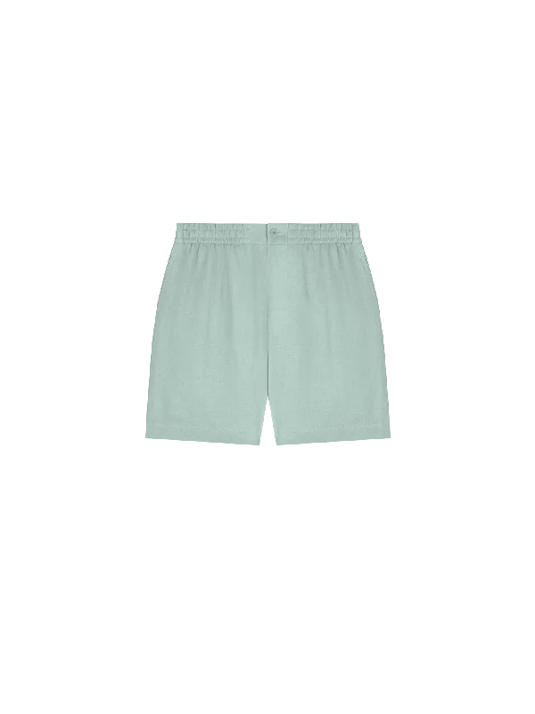 Mens DNA Aloe Linen Mid Length Shorts—eucalyptus blue