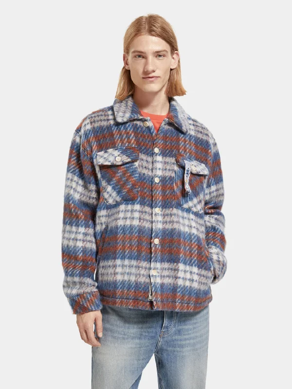 Brushed wool blend check overshirt