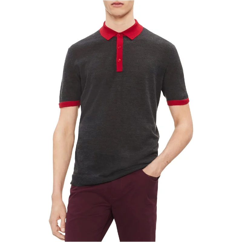 Calvin Klein Mens Contrast-Collar Wool Rugby Polo Shirt