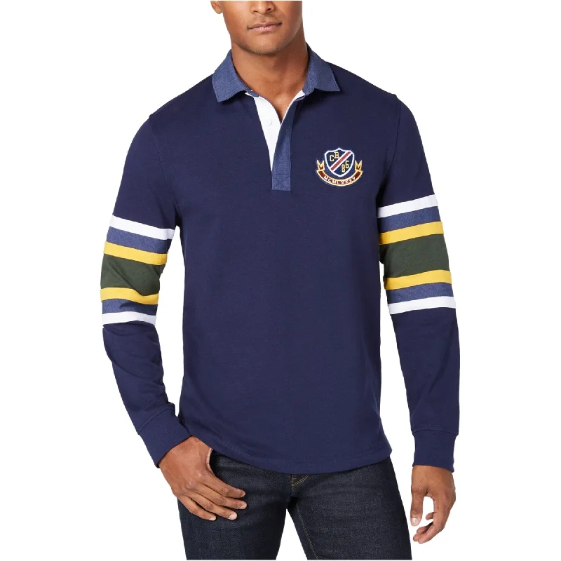 Club Room Mens Colorblock Rugby Polo Shirt, Blue, Small