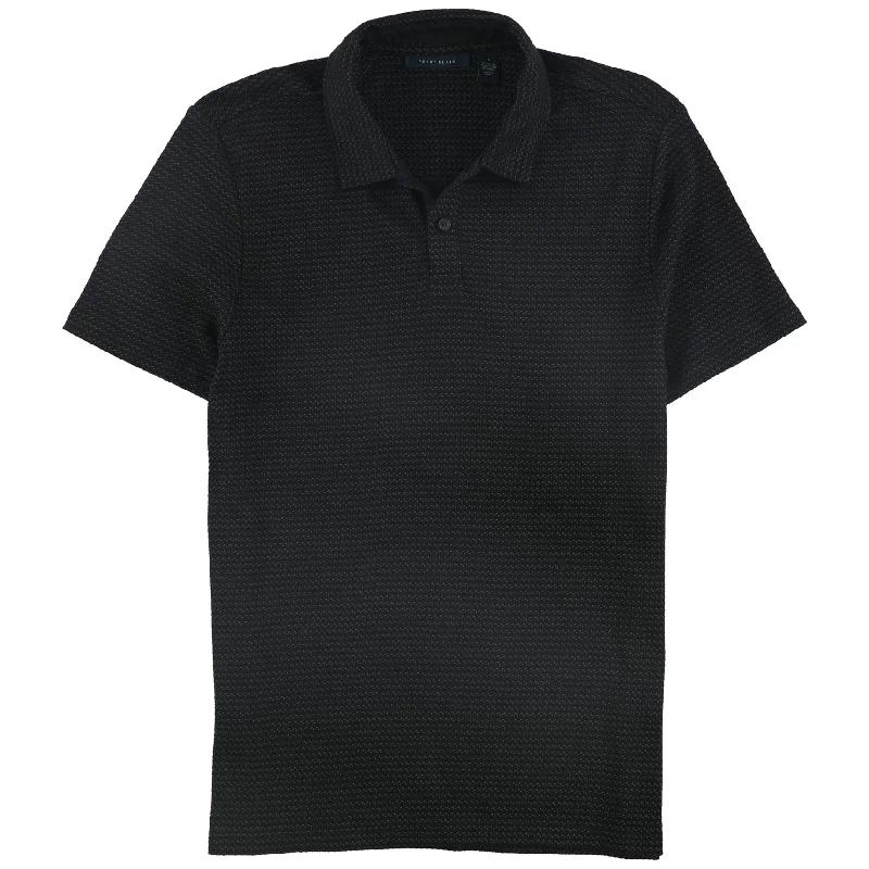 Perry Ellis Mens Jacquard Rugby Polo Shirt, Black, Small