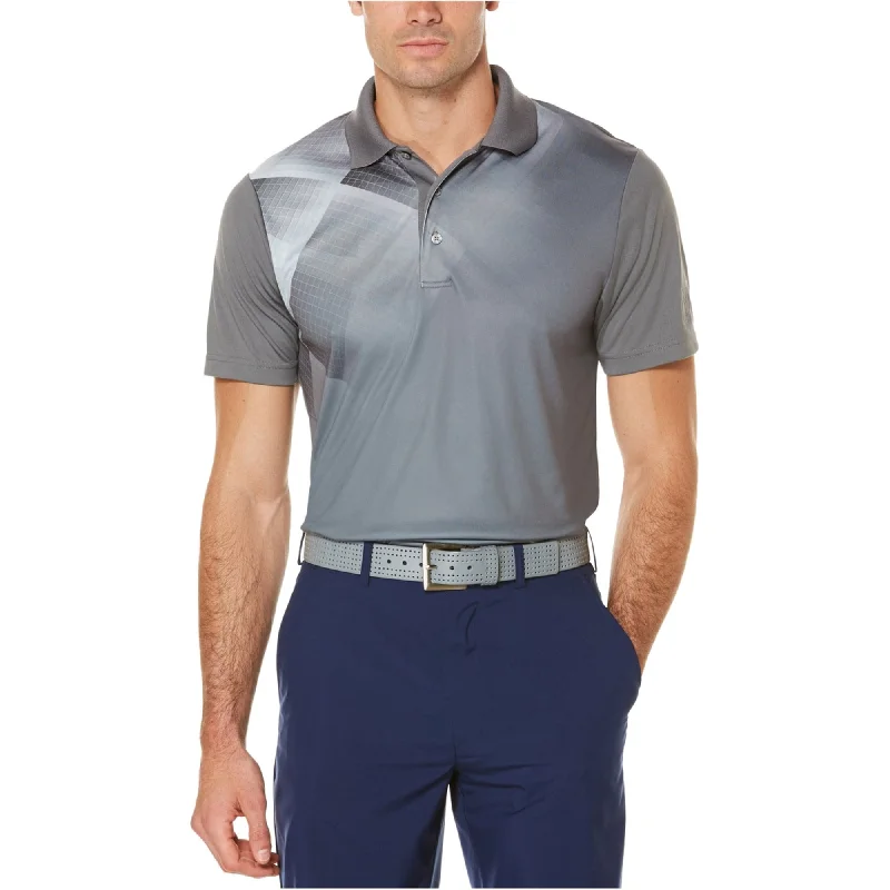 PGA Tour Mens Argyle Silk Rugby Polo Shirt, Grey, Small