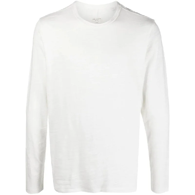 rag & bone Men's White Knit Long Sleeve Cotton T-Shirt Pullover