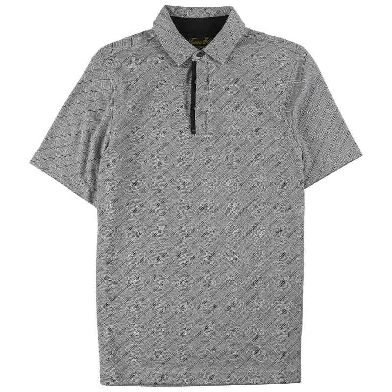 Tasso Elba Mens Textured Diamond Rugby Polo Shirt, Grey, Small