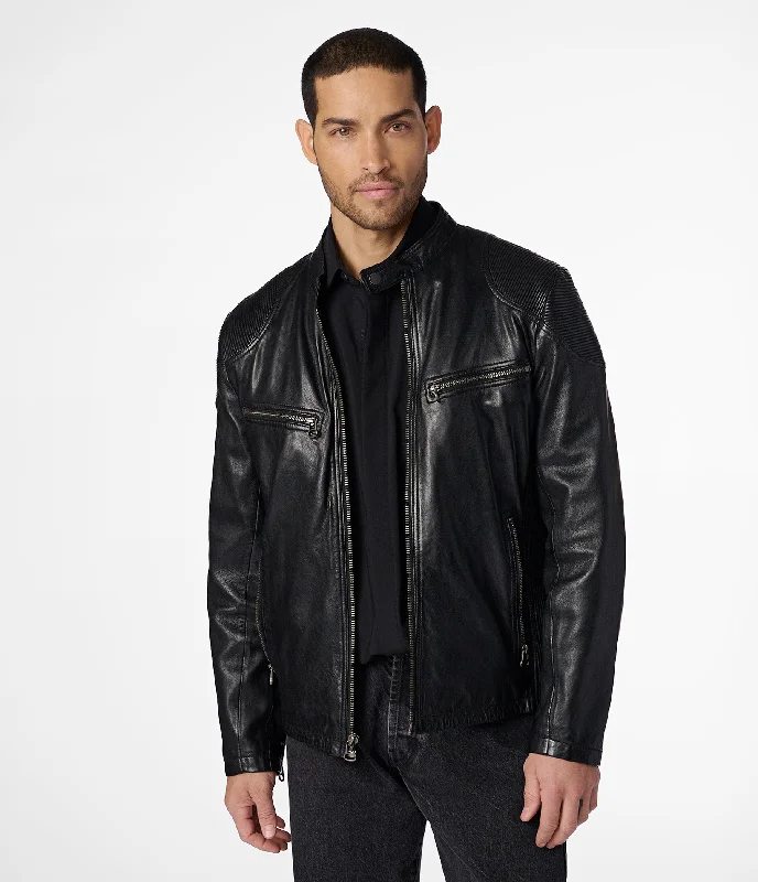 Drew Genuine Leather Jacket With Accordian Shoulder