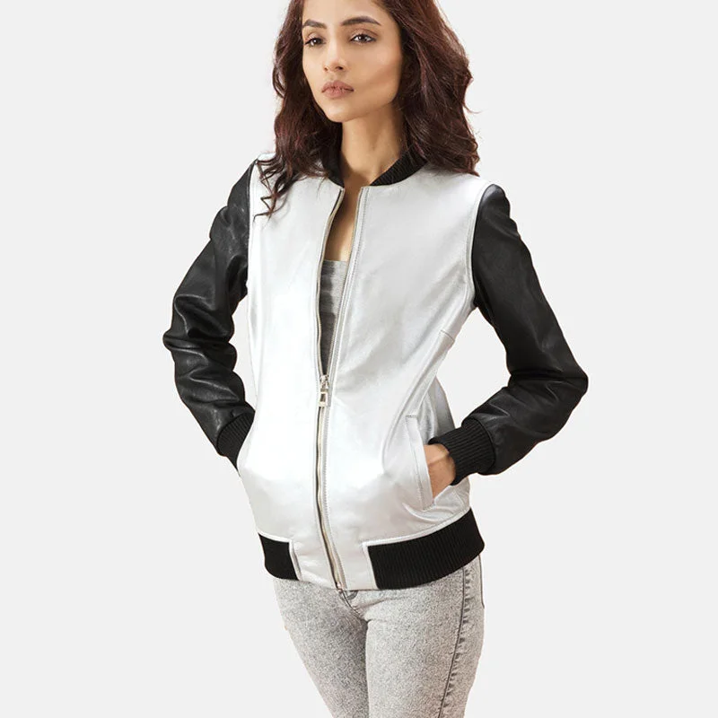 Cole Silver Leather Bomber Jacket