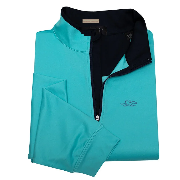 Dress Performance Qtr. Zip -Aqua. (with Navy)