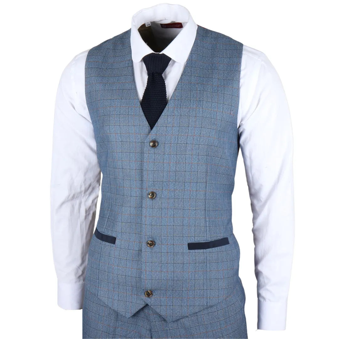 Earl - Men's Blue Checked Waistcoat