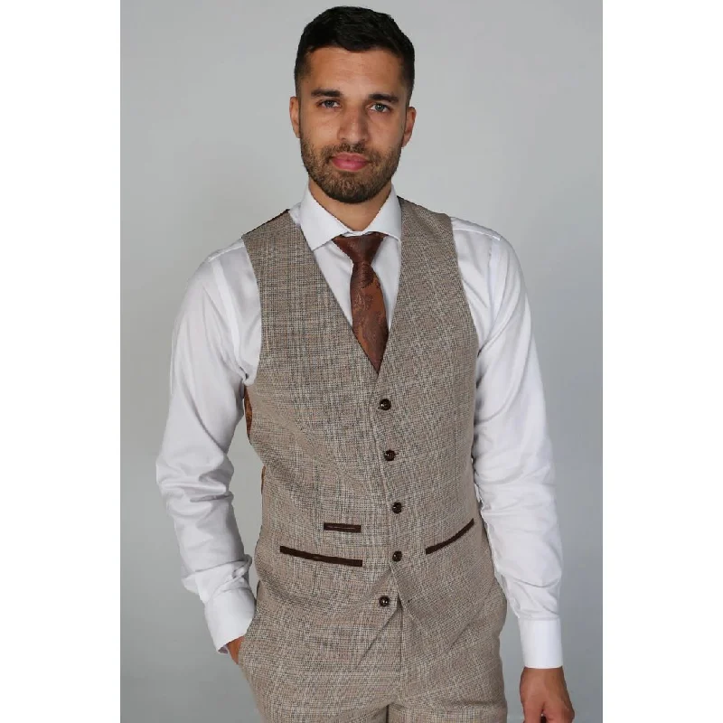 Holland - Men's Beige Check Waistcoat