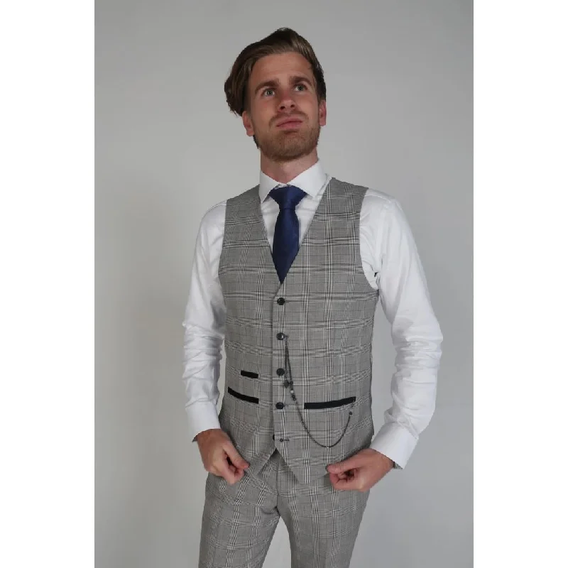 Hugo - Men's Check Grey Waistcoat