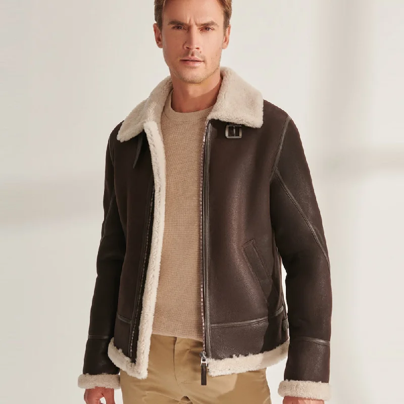 Men Brown Pilot Shearling Leather Aviator Jacket