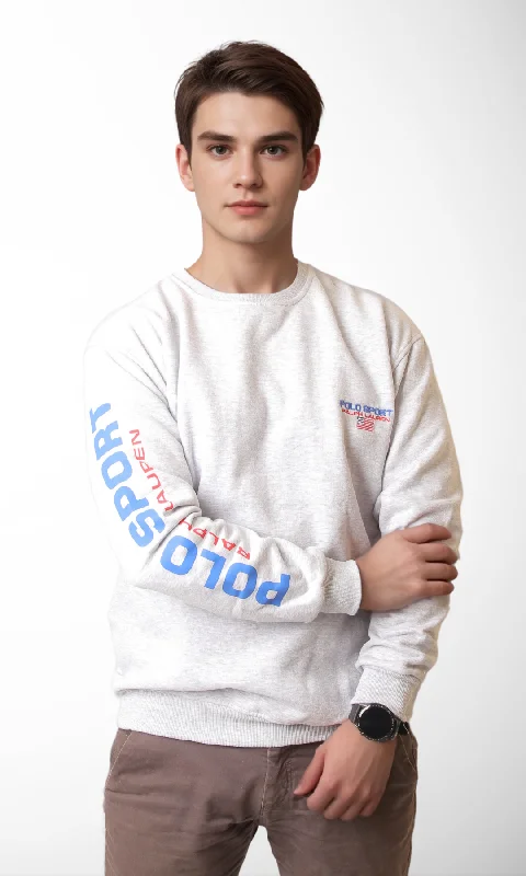 Men Round Sweater-Side Logo (Light Grey)