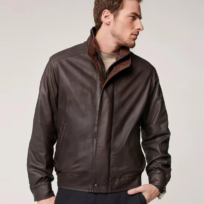 Mens Classic Brown Aviator Sheepskin Leather Bomber Jacket