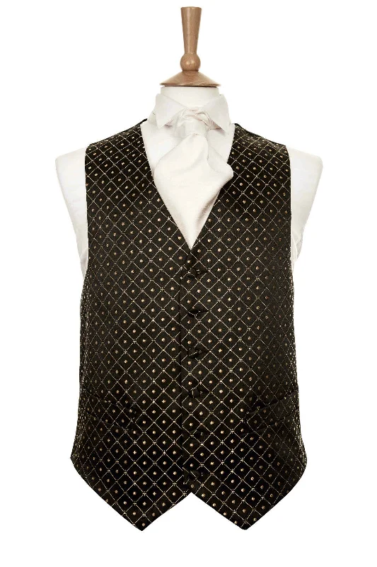 Black & Gold Diamond Wedding Waistcoat- Ex Hire