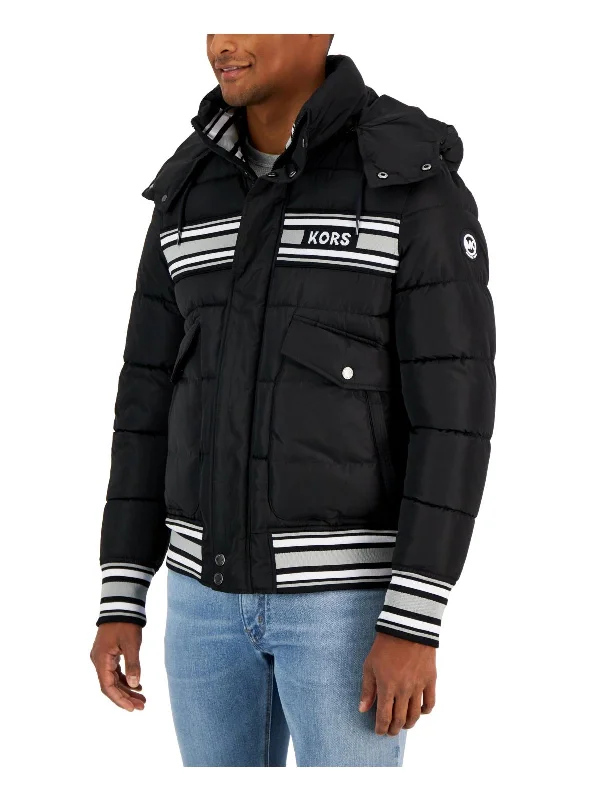 Mens Quilted Racing Stripe Puffer Jacket