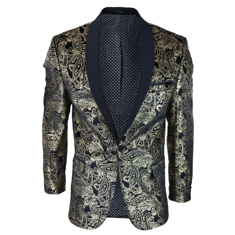 Mens Velvet Paisley Floral Blazer Black Gold Silver Tuxedo Jacket Dinner Suit Tux