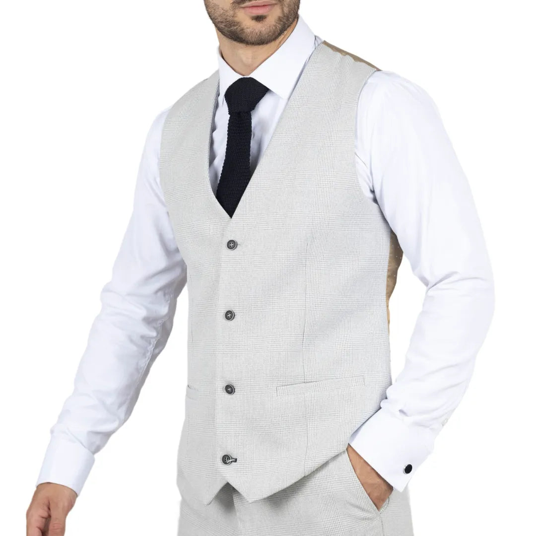 Miller - Men's Grey Checked Tailored Fit Waistcoat