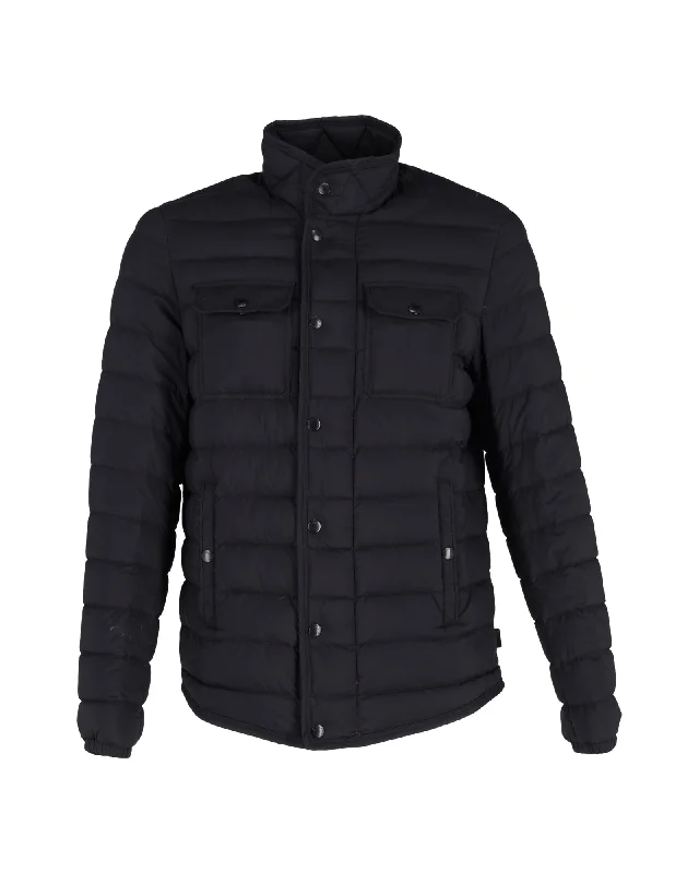 Moncler Fauscoum Quilted Down Jacket In Navy Blue Nylon