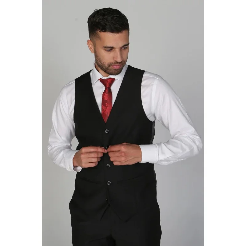 Parker - Men's Plain Black Waistcoat