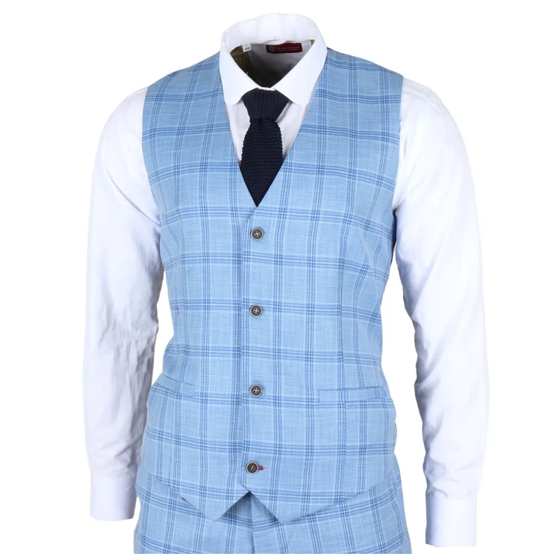 Plowman - Men's Light Blue Checked Waistcoat