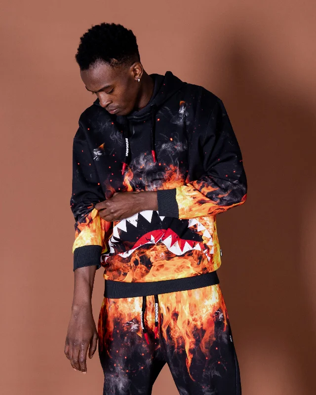 Sprayground Hoodie SHARK ON FIRE Black