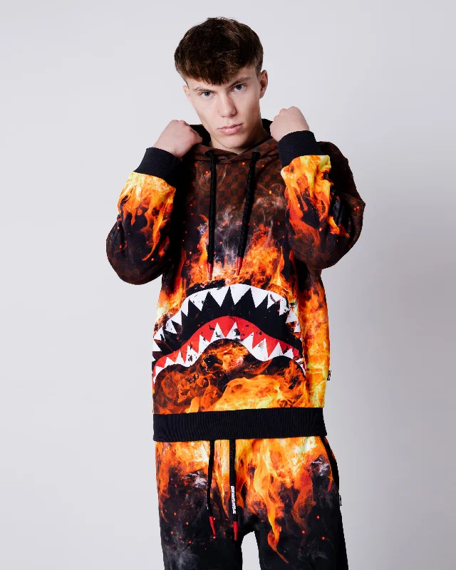 Sprayground Hoodie SHARK ON FIRE Brown