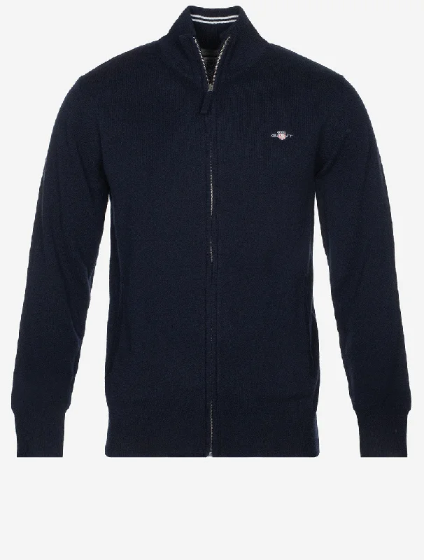 Superfine Lambswool Zip Cardigan Marine