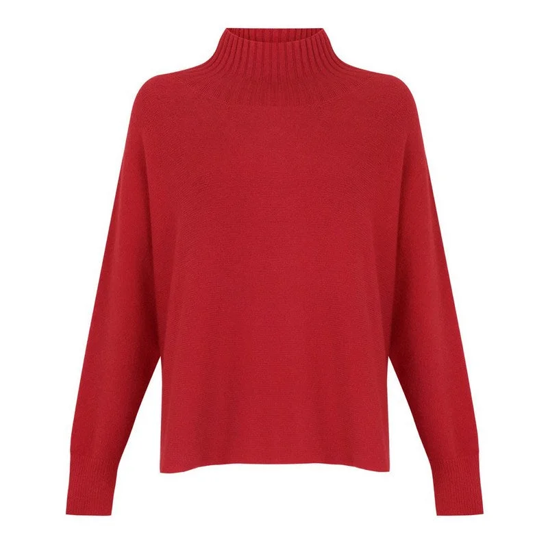 Jolie Boxy High Neck Knit Berry Red