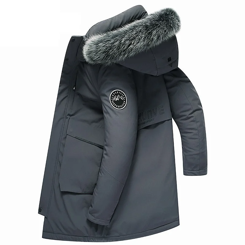 Men's Long Down Jacket With Fur Hood