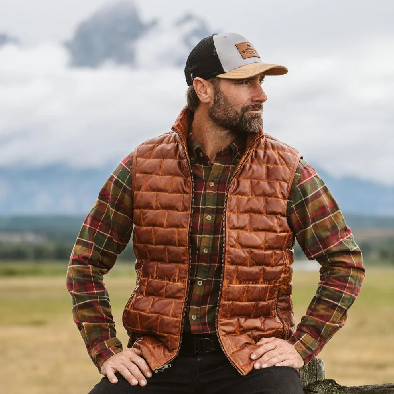 Teton Leather Light Down Vest | Whiskey Brown